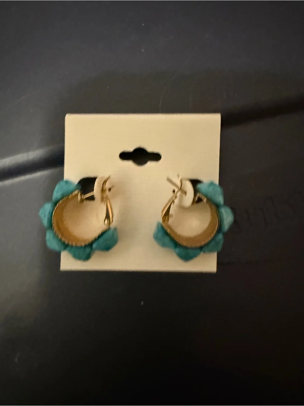 Gold Hoop Earrings with Turquoise Bead Detail - Women Jewelry